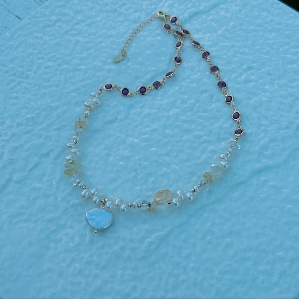 X596 Handmade Freshwater Baroque Pearl Citrine Necklace with Heart Pendant - Picture 8 of 9